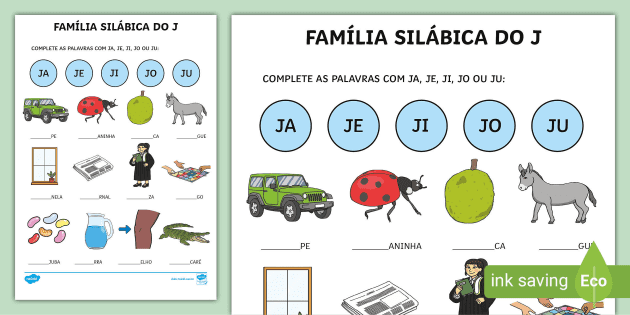 Atividade com a Família Silábica do J (teacher made)