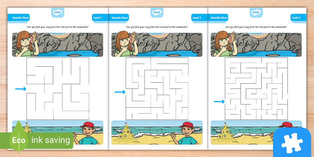 Fun Seaside Maze Puzzle Pack - AL - Twinkl Puzzled - Kids