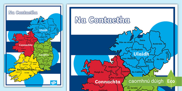 Map of Ireland | Counties in Irish | Gaeilge Display Poster