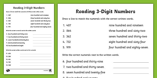 reading 3 digit numbers worksheet worksheet teacher made