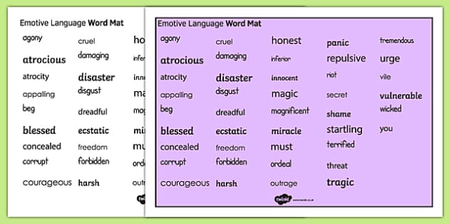 GCSE Emotive Language Word Mat - KS3/KS4 Emotive Vocabulary