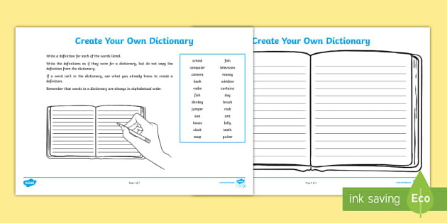 Create Your Own Dictionary – Free Booklet Template – Twinkl