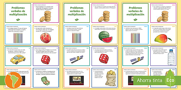 Tarjetas De Desafío Problemas Verbales De Multiplicación 