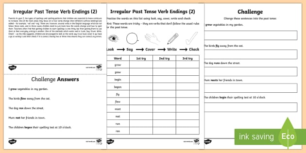 year 2 spelling practice irregular past tense verb endings 2 worksheet