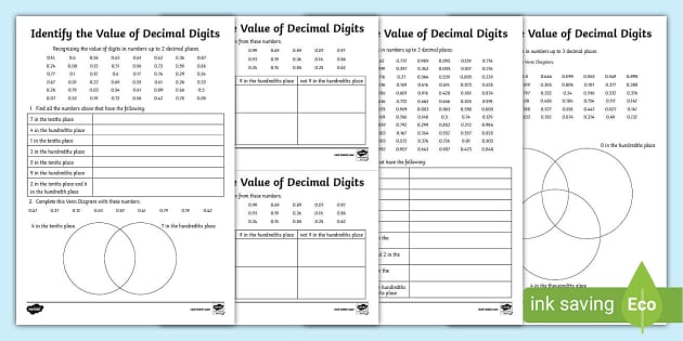 math worksheets decimal place