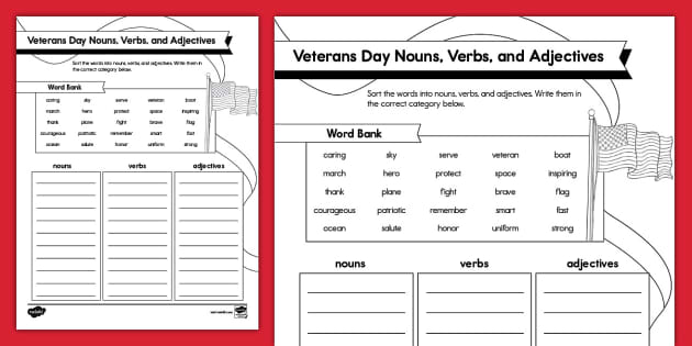 adjectives-for-veteran-worksheet-sheet-twinkl-usa-twinkl for Free Printable Noun Verb Adjective Worksheets Adjectives for Veteran Worksheet Sheet | Twinkl USA - Twinkl for Free Printable Noun Verb Adjective Worksheets
