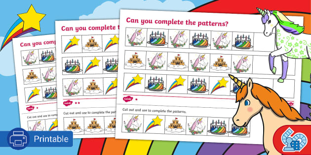 Unicorn Complete the Pattern Game - Printable Unicorn Games
