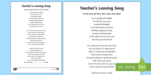Teacher's Leaving / Retirement Song Lyrics (teacher made)