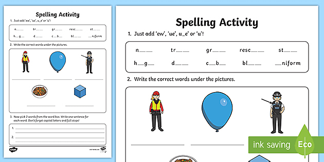 ew ue u e or u spelling activity