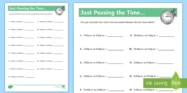 just passing the time elapsed time worksheet