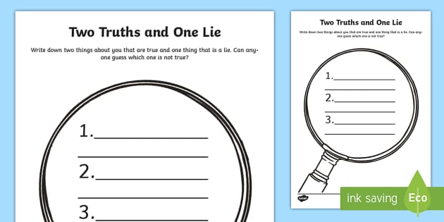 2 Truths and a Lie Game - Truth or Lie Game (teacher made)