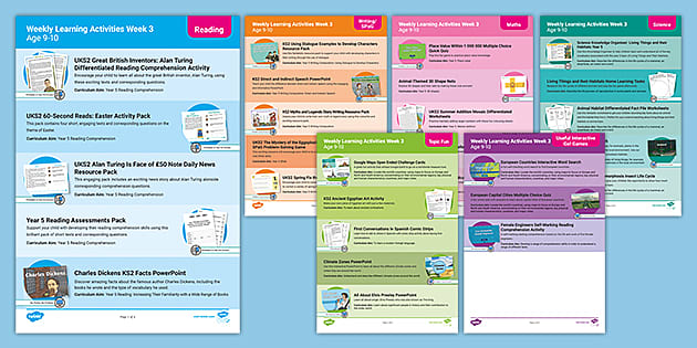 FREE! - Weekly Learning Activities Pack Week 3 Age 9-10