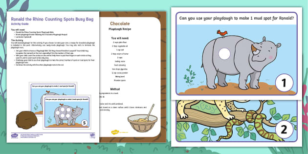 FREE! - Ronald the Rhino Counting Spots Busy Bag Resource Pack for Parents