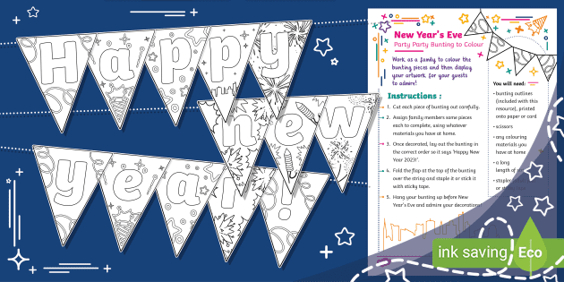 New Year's Eve Party Bunting to Colour (Ages 5 - 7) - Twinkl