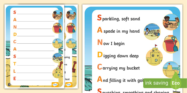 Sandcastle Acrostic Poem Example (teacher made) - Twinkl