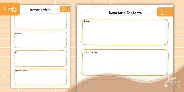 Private Tutors Important Contact Teacher Planner