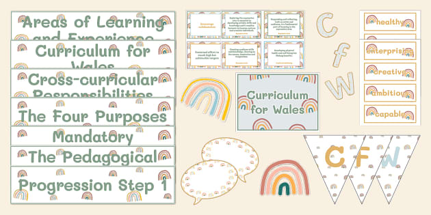 Curriculum for Wales Muted Rainbow Themed Display Pack