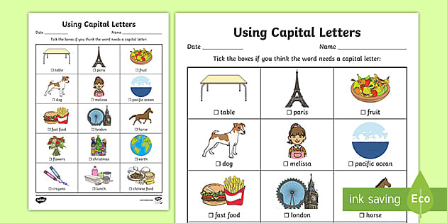 capital letters worksheet