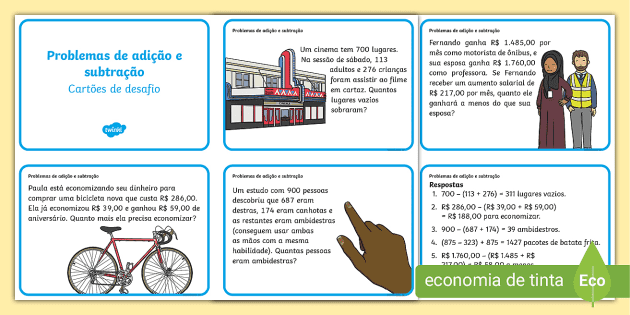 Situações problemas de subtração ano - Recursos de ensino