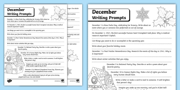 Eighth Grade Journal by the Month - December Writing Prompts