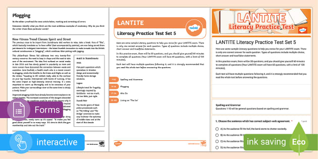 LANTITE Practice Test Literacy Set 5 (teacher made) - Twinkl