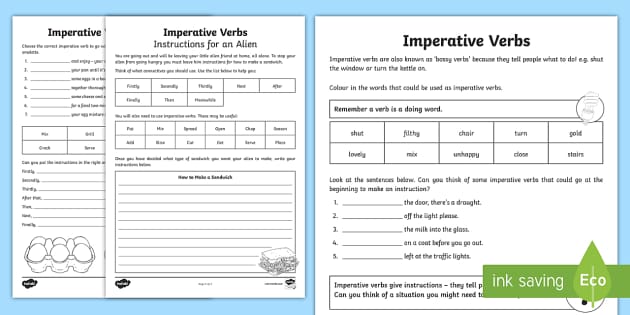 Imperative Verb Worksheet Year 2