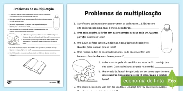 Contas de Multiplicação - 3º ano e 4º ano - Atividade de Matemática