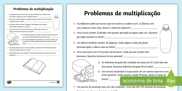 Problemas de Matemática do 4º Ano - Multiplicação e Divisão