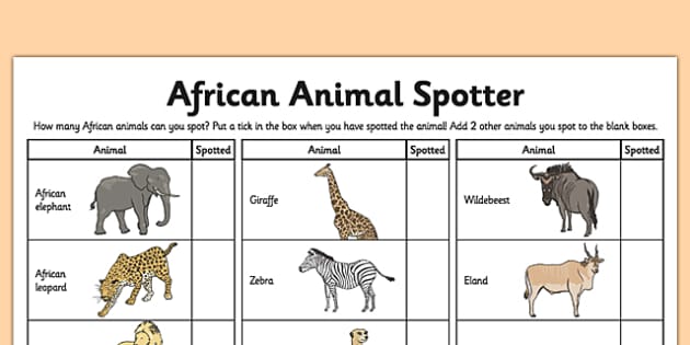 African Animal Spotter Worksheet / Worksheet (Teacher-Made)