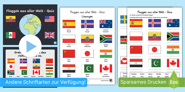 Kontinente & Flaggen  Grundschule: Quiz zum Flaggen zuordnen