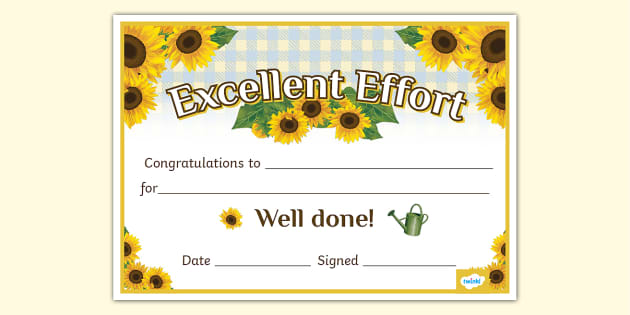 Sunflower-Themed Excellent Effort Certificate (teacher made)