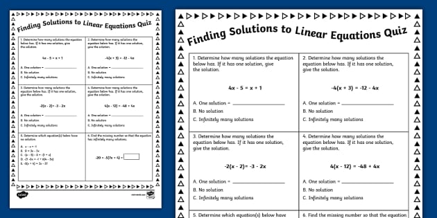 Eighth Grade Finding Solutions to Linear Equations Quiz