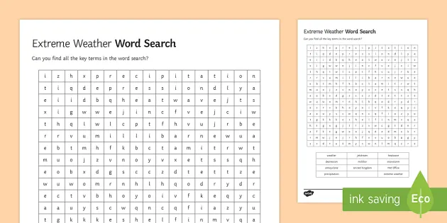 Extreme Weather Word Search (teacher made)