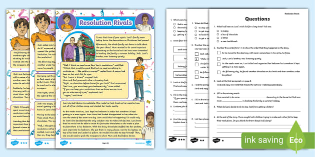 UKS2 New Year Resolution Story Fictional Differentiated Reading ...