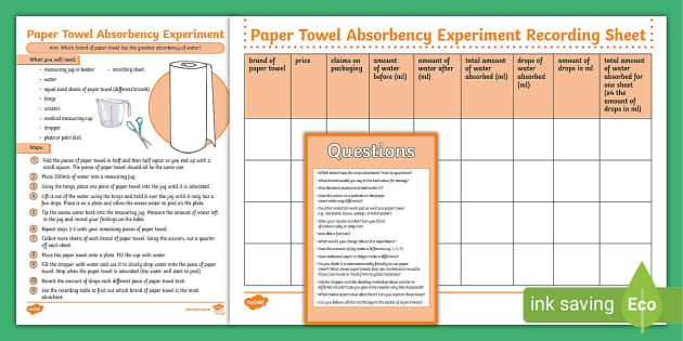 paper towel absorbency experiment hypothesis