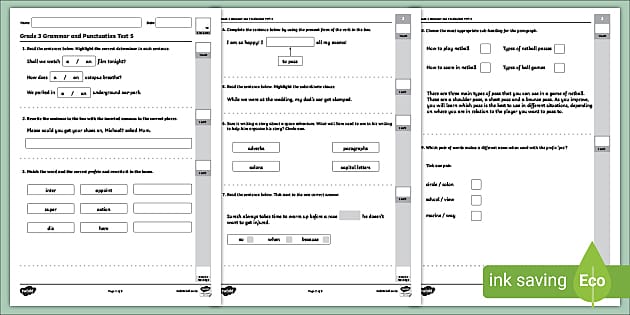 Grade 3 Grammar And Punctuation Practice | Test 5 - Twinkl