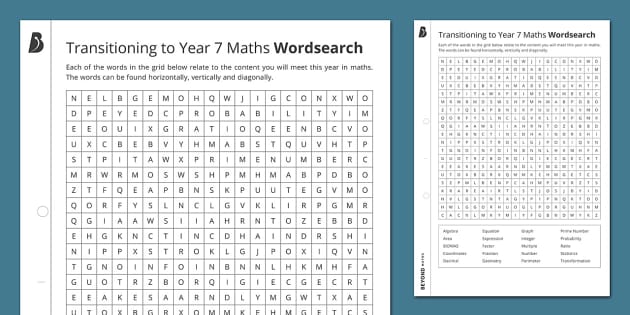 Year 7 Maths Word Search