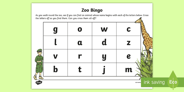 Zoo Bingo (Letter Sounds) Worksheet / Worksheet - Twinkl