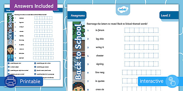 Back to School Anagrams Level 2 Twinkl Kids Puzzles