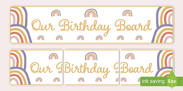 Our Birthday Board Muted Rainbow Display Banner - Twinkl