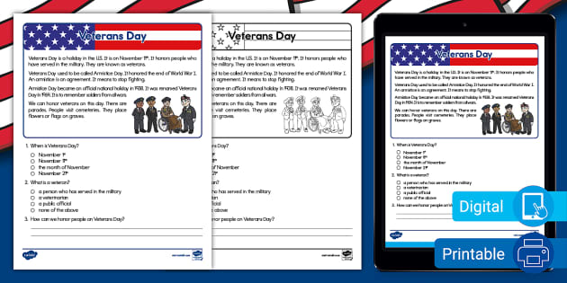 Veterans day reading for 4th grade