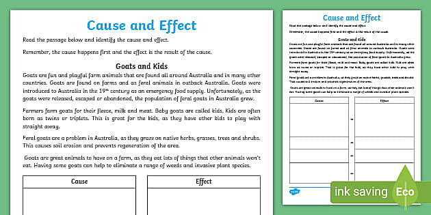 Cause and Effect Nonfiction Worksheet