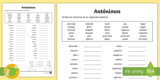 Ficha de actividad: Escribe los antónimos - 30 palabras