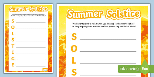 Summer Solstice Acrostic Poem (teacher made) - Twinkl