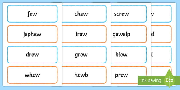 Middle East Phase 5 'ew' Real and Nonsense Words Flashcards