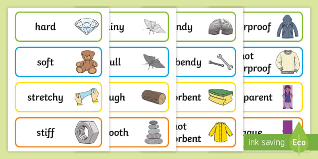 Mastering Multi-Word Searches in JavaScript Object Properties - KS1 Everyday Materials Property Word Cards (teacher made)