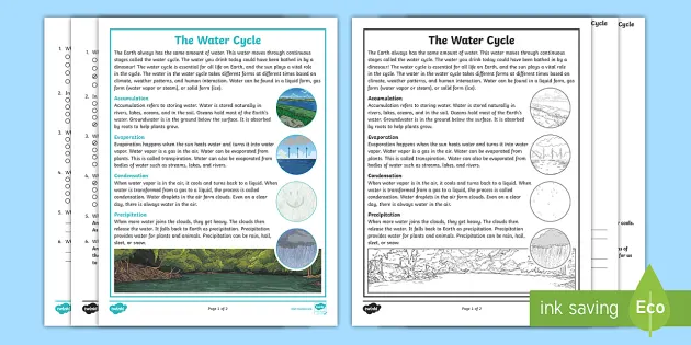 third grade the water cycle reading comprehension activity