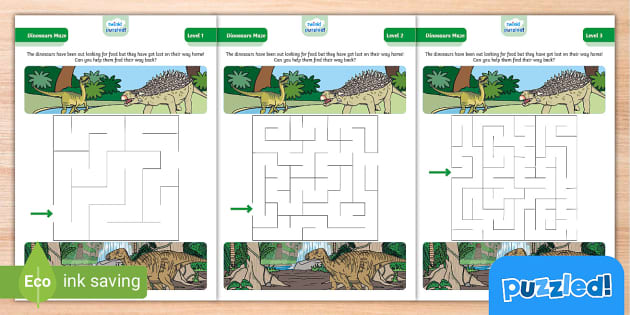 Fun Dinosaurs Maze Puzzle Pack - AL - Twinkl Puzzled