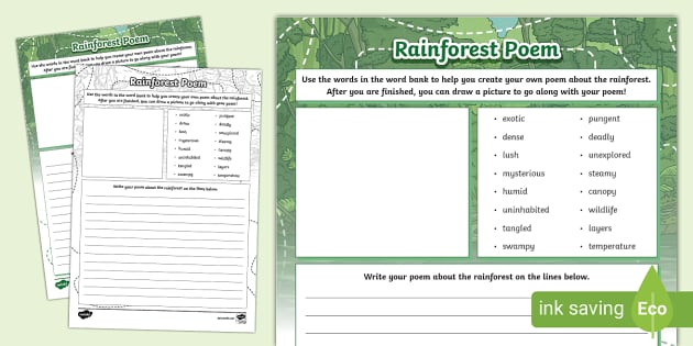 Rainforest Poem Writing Template - Twinkl