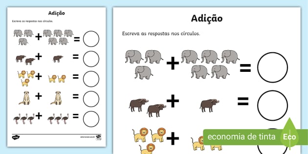 Matemática - ideia de juntar (adição) worksheet